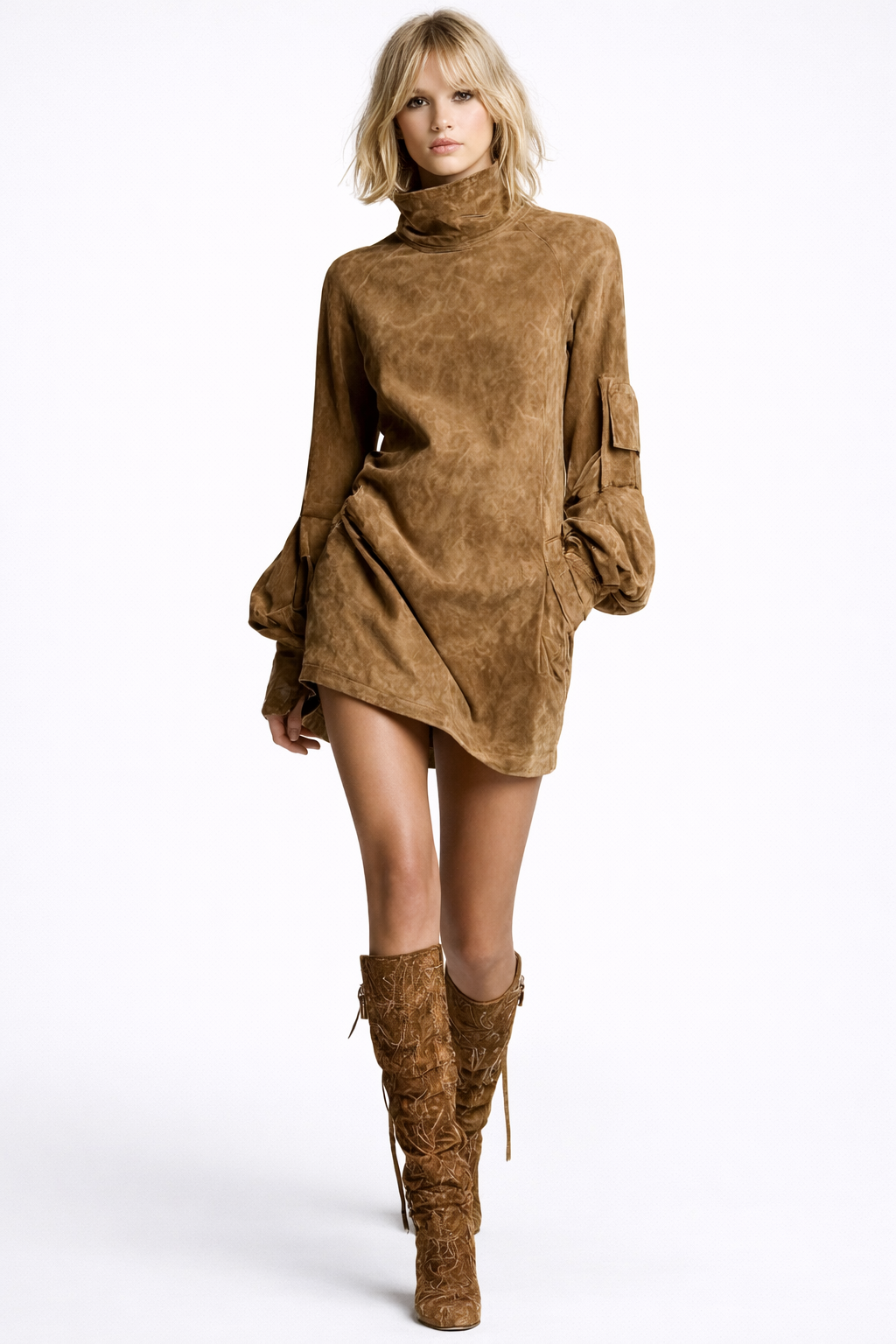 LIDIA VESTIDO DE ANTE CON CUELLO ALTO